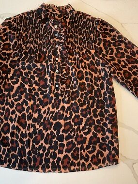 JCREW Leopard Print Smocked Yoke Blouse